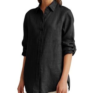 Lauren Ralph Lauren 100% Linen Black Button Down Shirt Women’s XXL Black Label